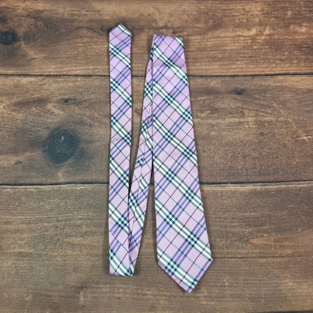 Burberry Necktie Mens OS Pink Good Nova Check Silk Made In Italy